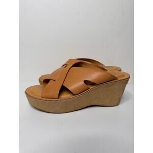 Kork-Ease Lana CrissCross Slides Platform Wedge Sandals Slip On Tan Leather 9